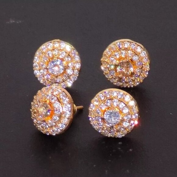 Lot of 3 Pairs NIC Saloni 23.5K Gold Plated Crystal Studded & Doll Top Earrings - Picture 2 of 12